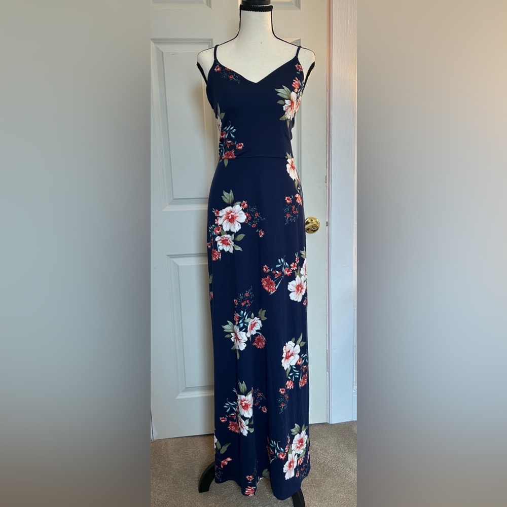 Fortune + Ivy Maxi Floral Dress with Criss Cross Back